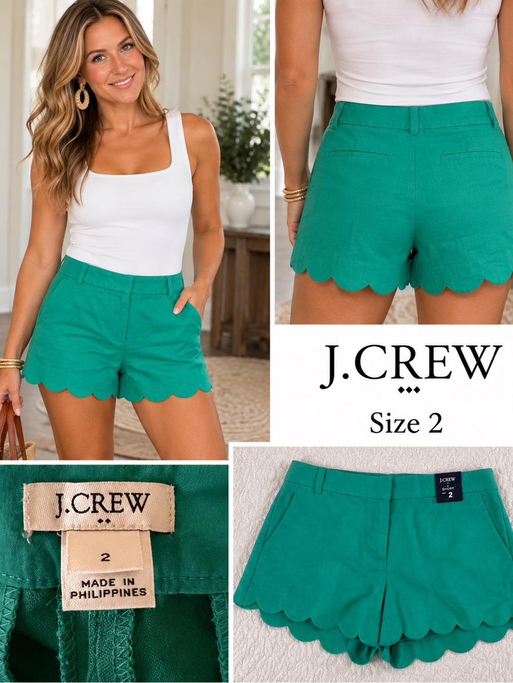J. Crew Green Scallop Hem Bermuda Shorts